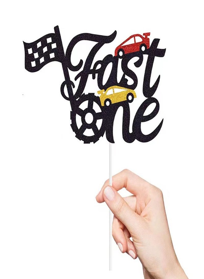 آر إس زينة كعكة RS، سيارة سباق فاست ون، بريق أسود، قطعة واحدة، لتزيين كعكة عيد الميلاد الأول، لوازم حفلات بطابع علم متقلب - Image 3